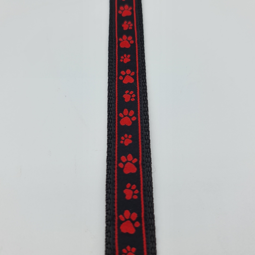 verstellbare Leine rot-schwarz mit Pfötchen